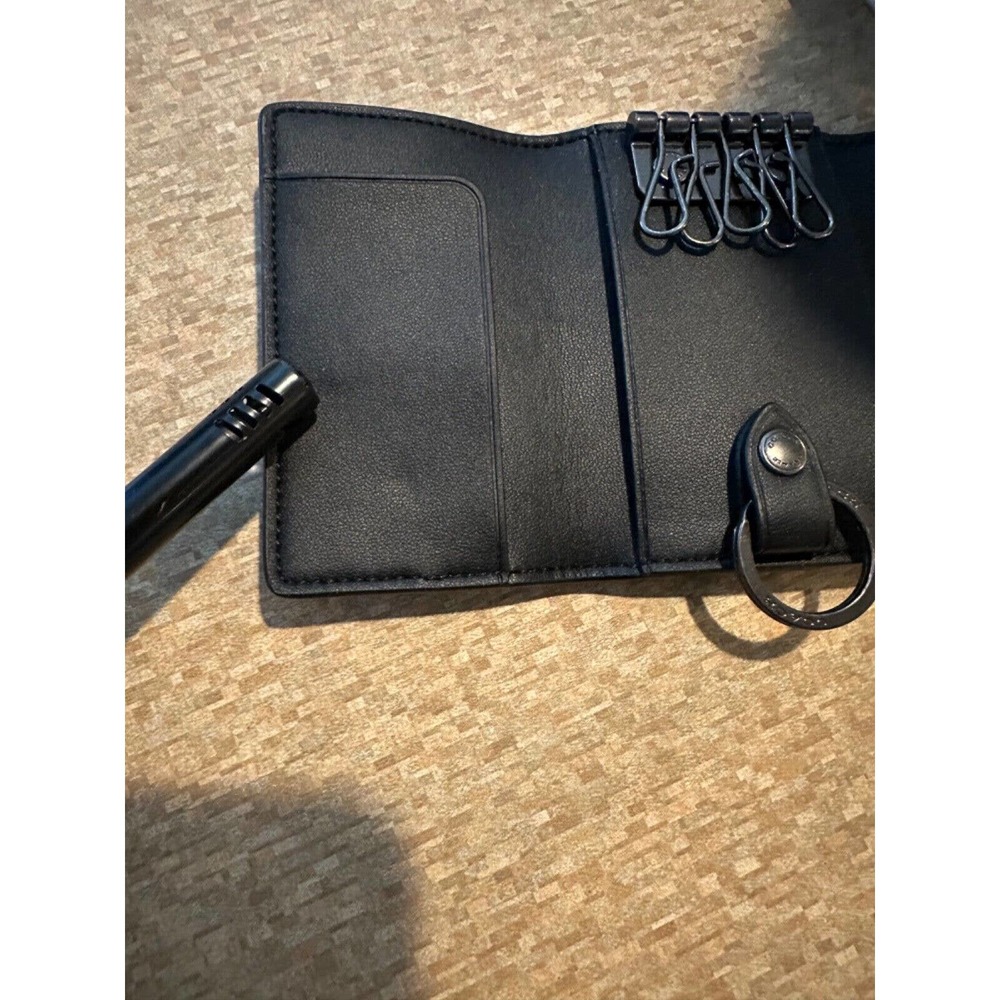 Coach Signature Five Ring Key Holder Card Case Wallet Black Signature Canvas - Picture 7 of 11